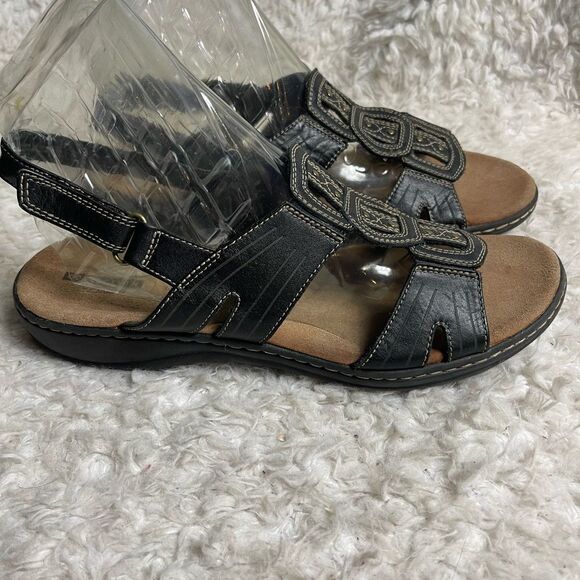 Clarks leather dark Brown strap sandals hook and loop Velcro strap.SZ11 . - Picture 2 of 9